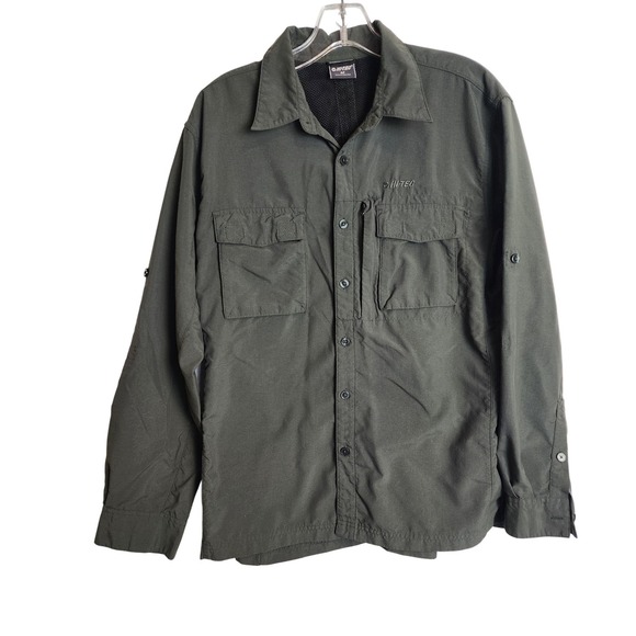 Hi-Tec Other - Hi-Tec Mens Nylon Utility Hiking Shirt Olive Green Roll Tab Sleeve Size M